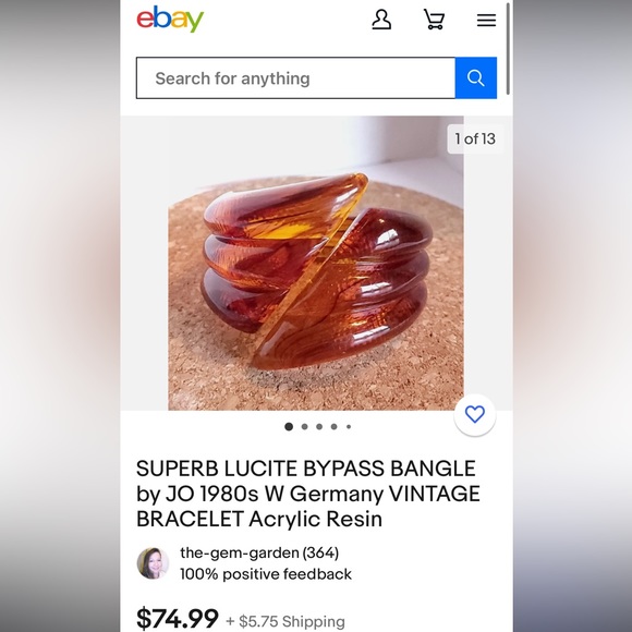 Rare,1950/ 60s Design / stamped JO West Germany Lucite Bangle Bypass Bracelet - Picture 7 of 7